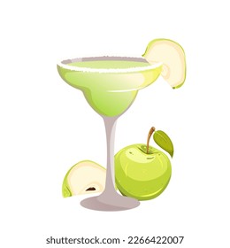 Apple margarita.Refreshing cocktail with a slice of apple.Vector illustration.