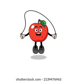 caricatura de mascota de manzana está jugando a saltar la cuerda , diseño de personaje