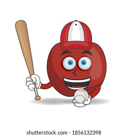 Apple mascot character with baseball playing gear. vector illustration