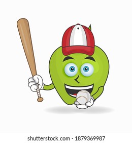 Personaje de mascota de Apple con equipo de béisbol. ilustración vectorial