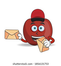 The Apple mascot character becomes a mail deliverer. vector illustration