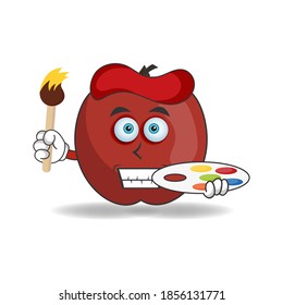 The Apple mascot character becomes a painter. vector illustration