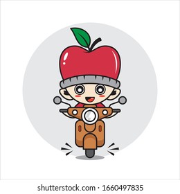 Apple mascot character cute activity vector illustration