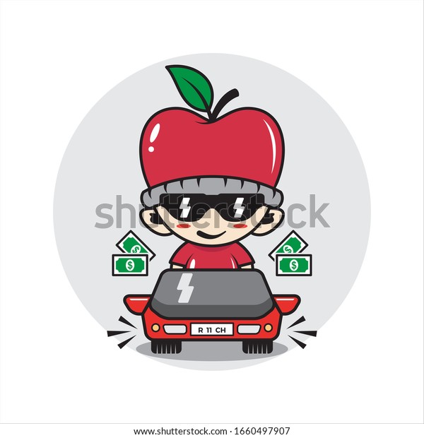 Apple\
mascot character cute activity vector\
illustration