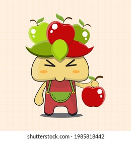 apple mascot character holding an apple with cute face, happy face, and happy mood