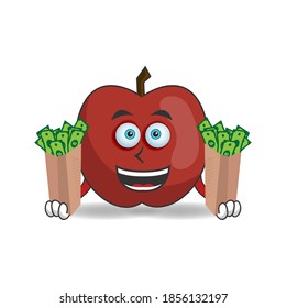 Apple mascot character holding money. vector illustration