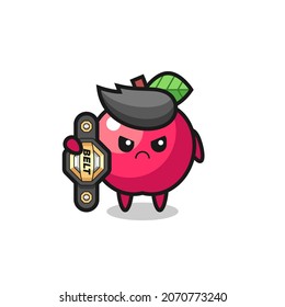 apple mascot character as a MMA fighter with the champion belt , cute style design for t shirt, sticker, logo element