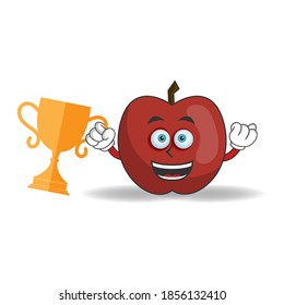 Personaje de la mascota de Apple con un trofeo en la mano derecha. ilustración vectorial