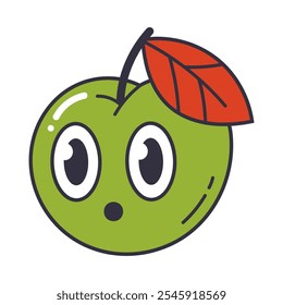 Apple mascot. Funny green apple fruit character, cute comic apple emoji flat vector illustration. Cartoon comic apple emoji