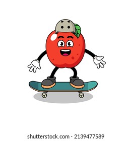 mascota de manzana que juega a un skateboard , diseño de caracteres