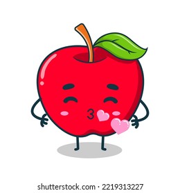 Apple Mascot Red Fruit Character Kiss Sticker Red Apple Fruit Cartoon Kawaii