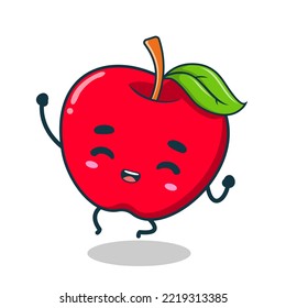 Apple Mascot Red Fruit Character Jump Sticker Red Apple Fruit Cartoon Kawaii