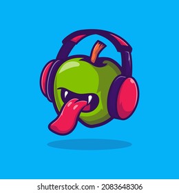 apple mascot vector illustration design with headset