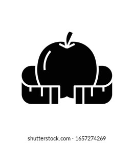 Apple measure black icon, concept illustration, vector flat symbol, glyph sign.