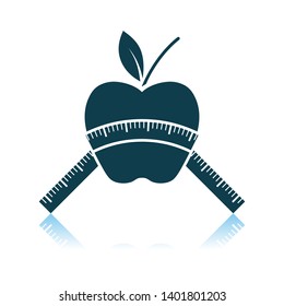 Apple Con Icono De Cinta De Medida. Diseño de reflexión de sombra. Ilustración vectorial.