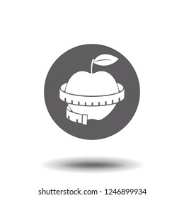 Apple with measure tape icon. White background with shadow design. Vector illustration.