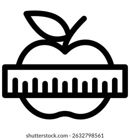 Vector de contorno en blanco y negro de Apple y cinta métrica