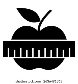 Apple and measuring tape icon Flat outline fill black and white