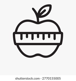 Apple with Measuring Tape Icon – Healthy Diet and Nutrition Vector