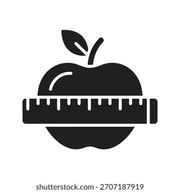 Manzana con icono de cinta métrica que simboliza una dieta saludable. Adecuado para Planes de nutrición, metas de pérdida de peso y entrenamiento de bienestar.