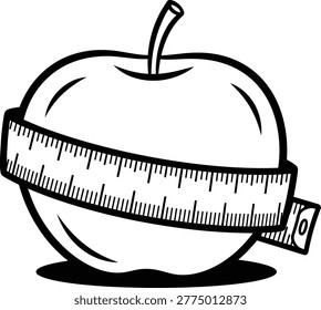 Apple with Measuring Tape Line Art Diet Fitness Health Icon