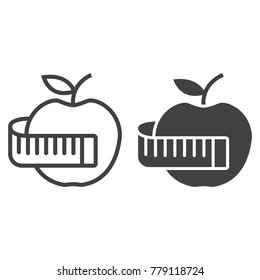 Apple with measuring tape line and glyph icon, fitness and sport, diet sign vector graphics, a linear pattern on a white background, eps 10.