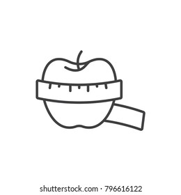 Apple with measuring tape line icon.