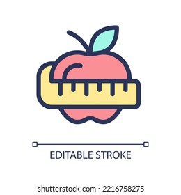 Apfel- und Messpixel sind perfekte RGB-Farbsymbole. Gewichtsverlust. Diät. Einfaches Fülllinienelement. GUI, UX Design für mobile App. Vektor-Piktogramm einzeln. Bearbeitbarer Strich. Arithmetik verwendet