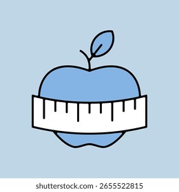 Manzana con el ícono del Vector de la cinta métrica. Símbolo del gráfico para el Sitio web de la aptitud y de la pérdida de peso y diseño de los App, logotipo, App, UI