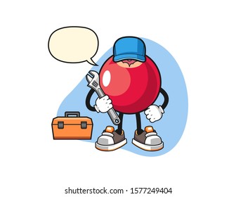 Apple mechanic with speech bubble cartoon. Mascot Character vector.