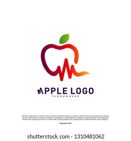 Apple with Medical Pulse logo concept. Health Apple Creative Logo vector template. Icon symbol