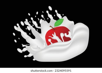 apple in milk splash . realistic view .