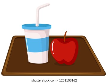 Apple and a milkshake on tray illustration