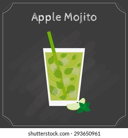 Apple Mojito Drink. Element of menu on the blackboard.