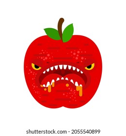 Apple monster GMO mutant. Angry fruit with teeth. Hungry Alien Food vector illustration
