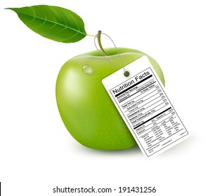 An apple with a nutrition facts label. Vector.