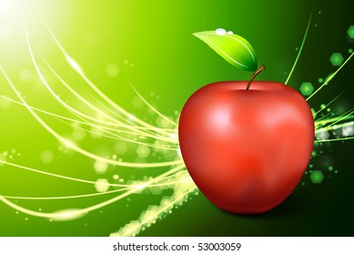 Apple on Abstract Modern Light Background Original Illustration