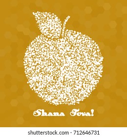 Apple on a background of honey in honeycombs. Shana Tova - Happy New Year (hebrew)