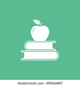 Apple On Book Flat Icon On Green Background