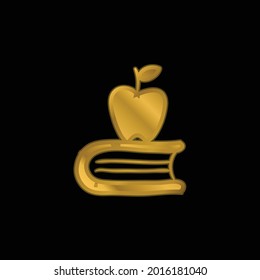 Apple On A Book gold plated metalic icon or logo vector