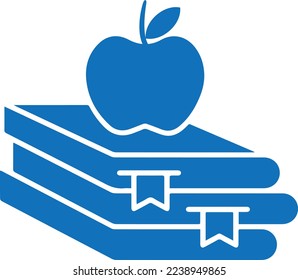 Apple on the book icon, knowledge icon blue vector