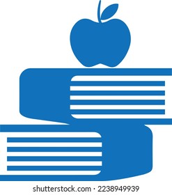 Apple on the book icon, learning icon blue vector