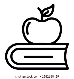 Apple on book icon. Outline apple on book vector icon for web design isolated on white background