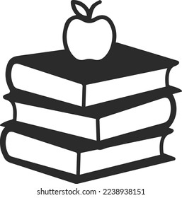 Apple on the book icon, textbook apple icon black vector