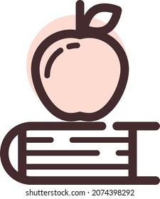 Apple on book, illustration, vector, on a white background.