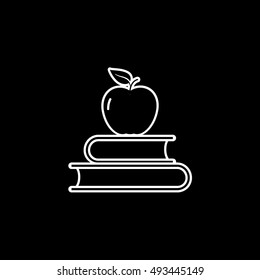 Apple On Book Line Icon On Black Background