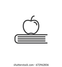 Apple on book line icon, outline vector sign, linear style pictogram isolated on white. School, education symbol, logo illustration. Editable stroke