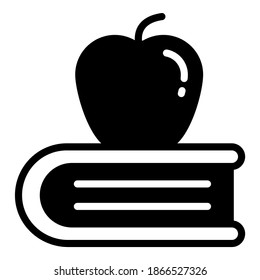 manzana en el icono del glifo vector del libro, icono de escuela y educación