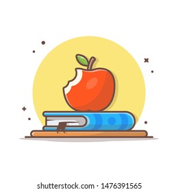 Apple on Book Vector Icon Illustration. Write. Back to School. Education Logo. Student. Teacher's Day. Flat Cartoon Style Suitable for Web Landing Page, Banner, Flyer, Sticker, Wallpaper, Background