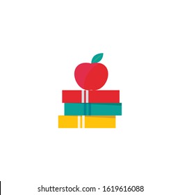 Apple on books in a flat style. Education concept.